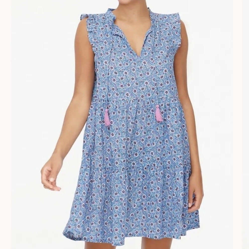 J. Crew Floral Patterned Dress in Blue and Pink Ruffle-sleeve tiered beach dress